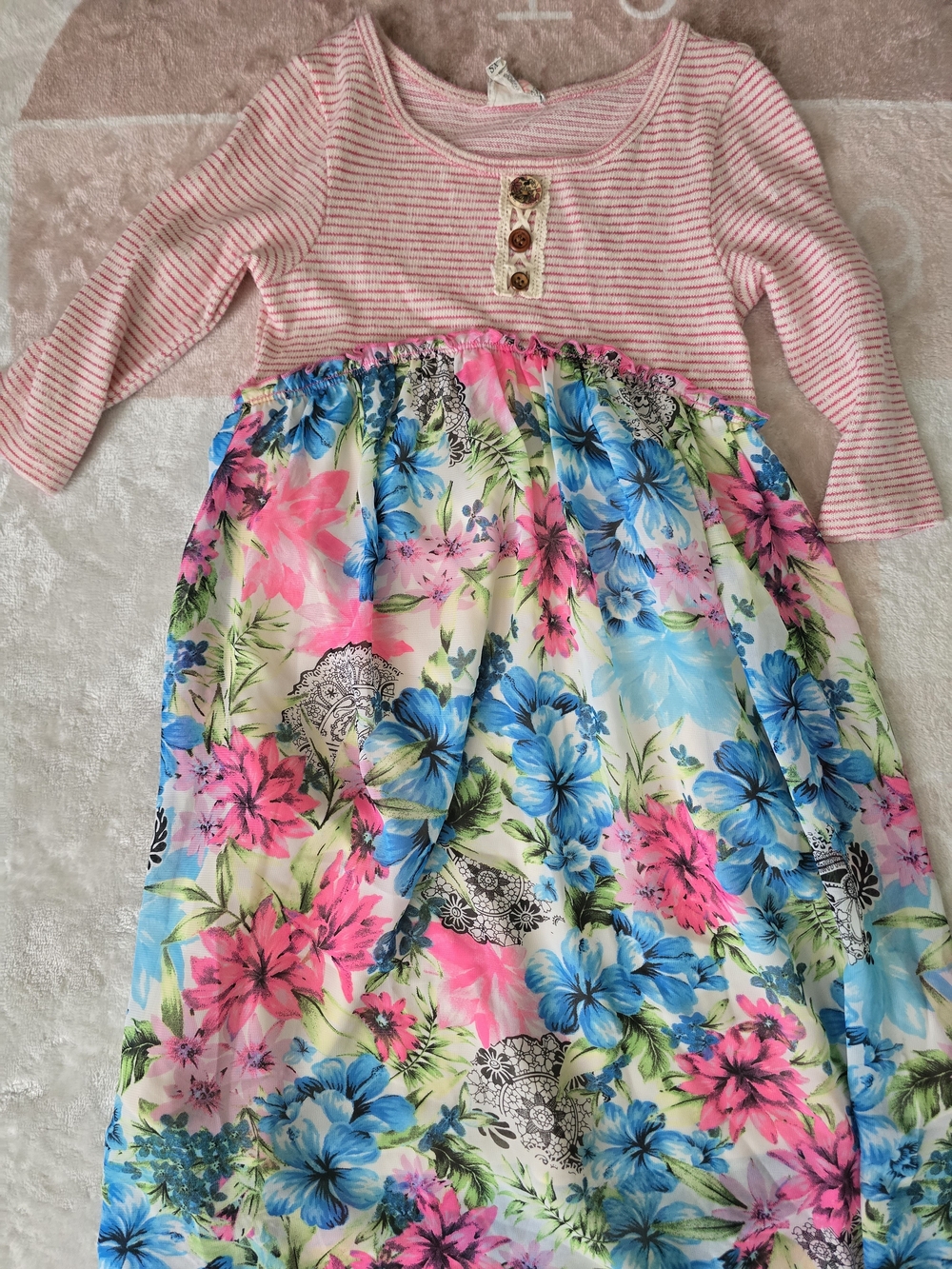 Hannah Banana Pink Striped Top with Blue & Hot Pink Floral Skirt Dress